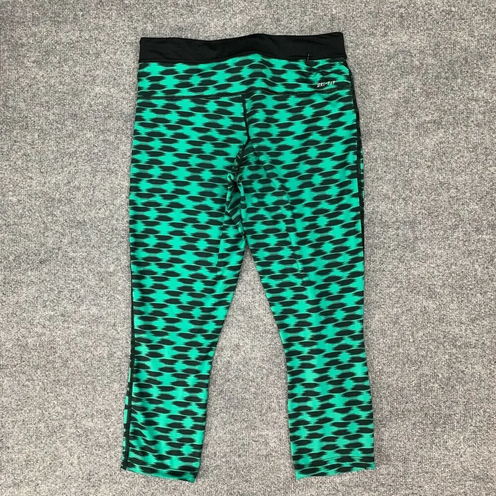 Nike Relay Printed Cropped Legging Women M Green Stretch Dri Fit Drawstring Pant